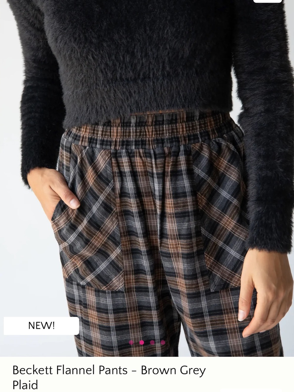 ❤️Natural Life Beckett Flannel Pants - Brown Grey Plaid - Picture 2 of 6